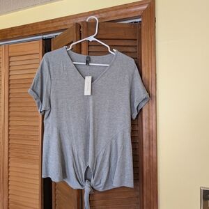 NWT Francesca's Gray V-Neck Tie-Front Top